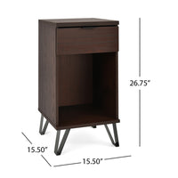 Livy Nightstand, 1 Drawer, Black Iron Legs, Walnut Brown, 27 Inch -BM335409