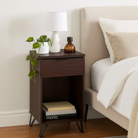 Livy Nightstand, 1 Drawer, Black Iron Legs, Walnut Brown, 27 Inch -BM335409