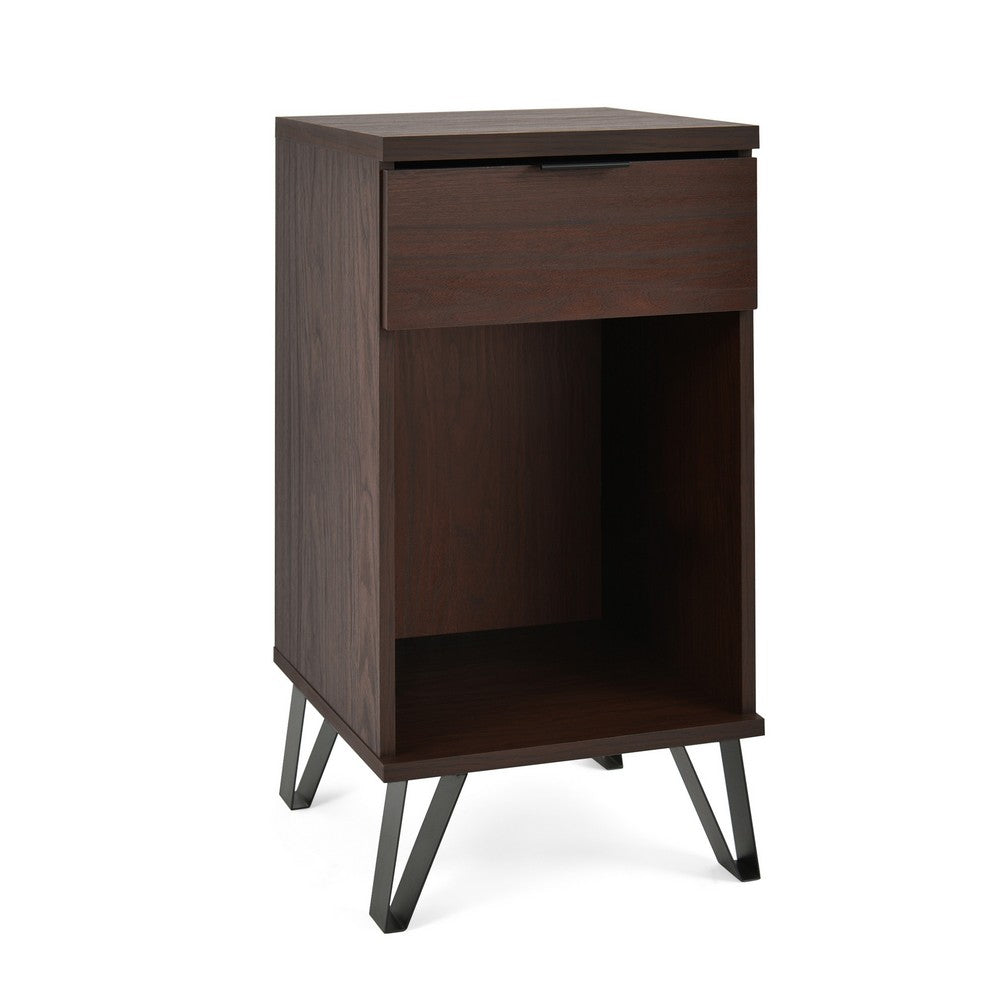 Livy Nightstand, 1 Drawer, Black Iron Legs, Walnut Brown, 27 Inch -BM335409