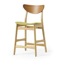 Zily Counter Height Chairs Set of 2, Green Seat, Natural Brown Wood -BM335410