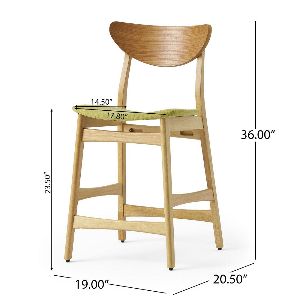 Zily Counter Height Chairs Set of 2, Green Seat, Natural Brown Wood -BM335410