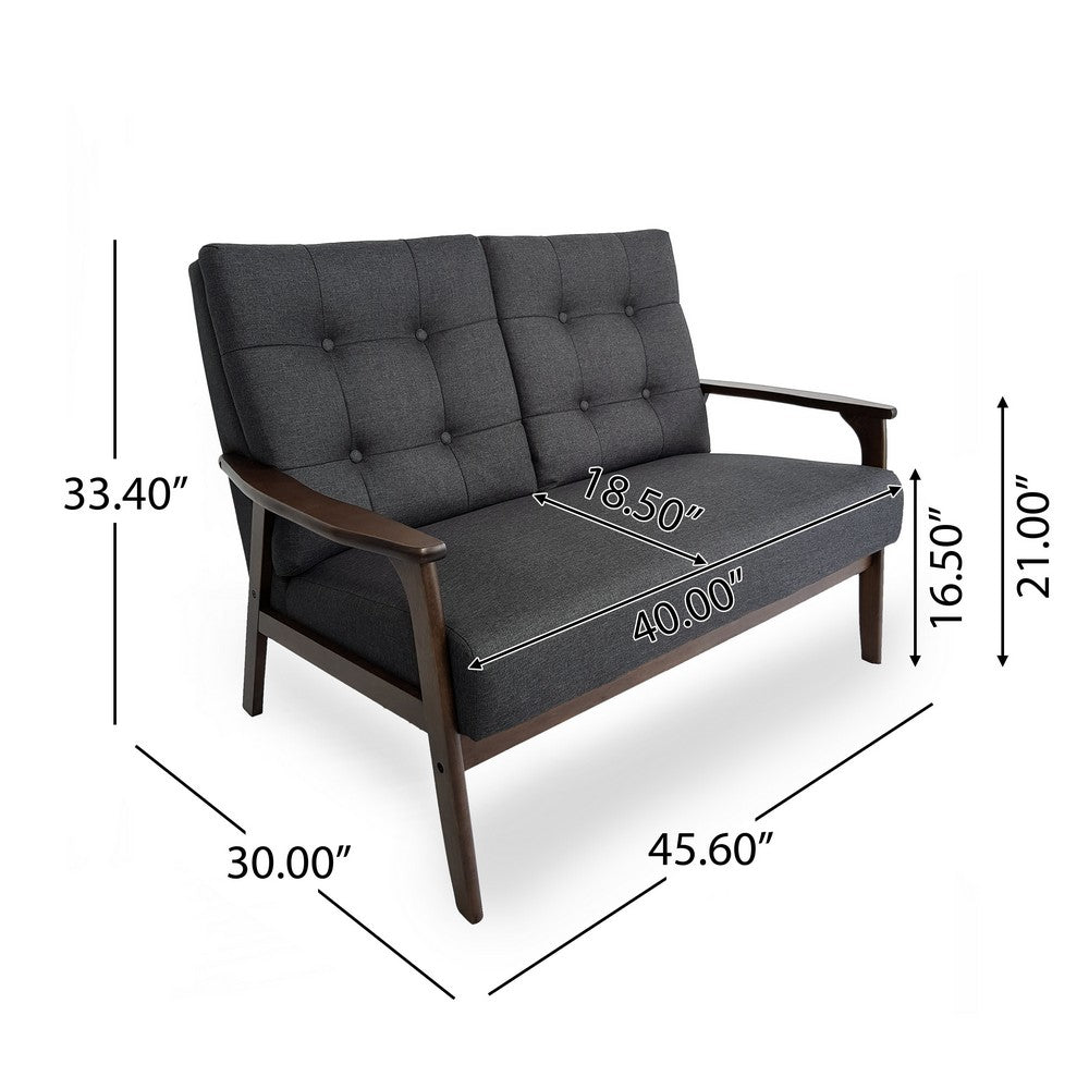 Lex Loveseat, Tufted Back Charcoal Gray Fabric, Walnut Brown, 46 Inch -BM335413