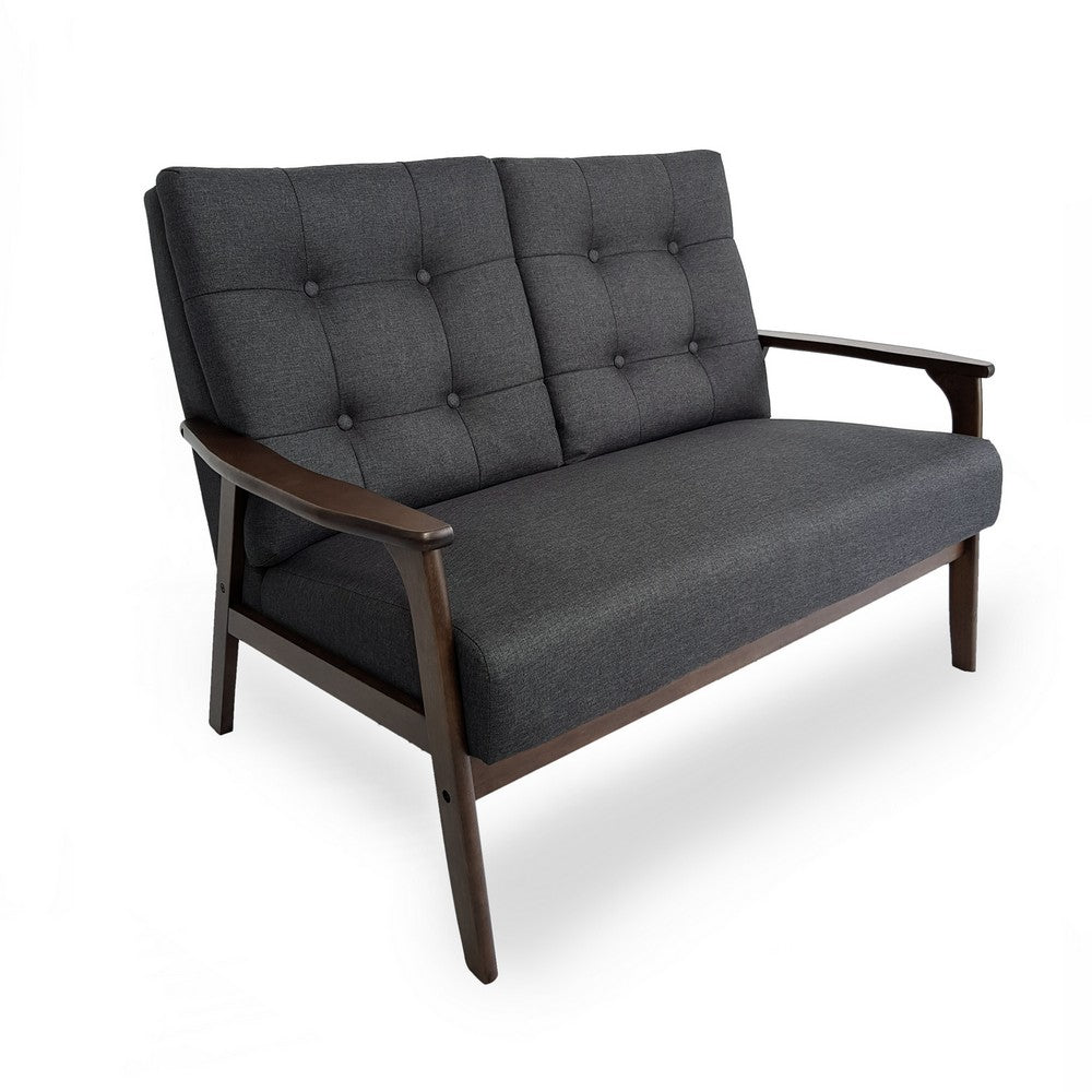 Lex Loveseat, Tufted Back Charcoal Gray Fabric, Walnut Brown, 46 Inch -BM335413