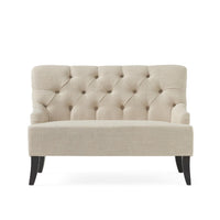 Ohio Loveseat Settee, Tufted Light Beige Fabric, Brown Legs, 44 Inch -BM335415