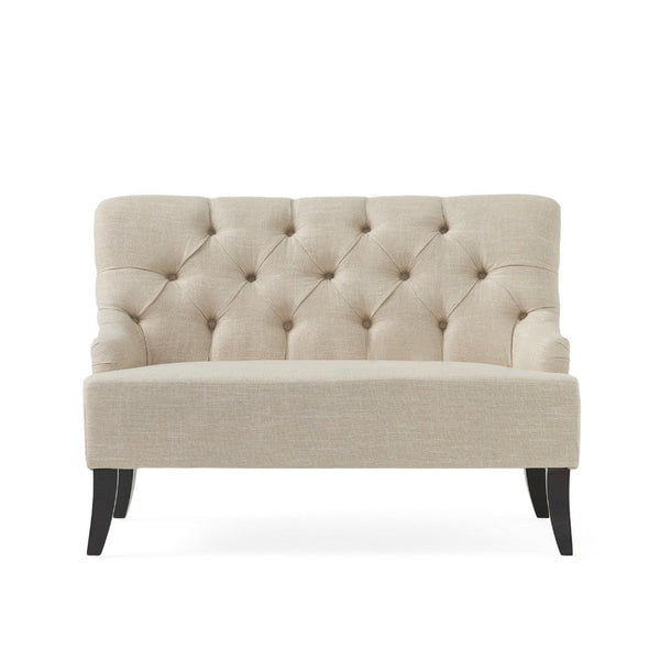 Ohio Loveseat Settee, Tufted Light Beige Fabric, Brown Legs, 44 Inch -BM335415