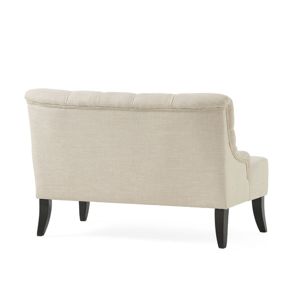 Ohio Loveseat Settee, Tufted Light Beige Fabric, Brown Legs, 44 Inch -BM335415