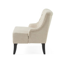 Ohio Loveseat Settee, Tufted Light Beige Fabric, Brown Legs, 44 Inch -BM335415