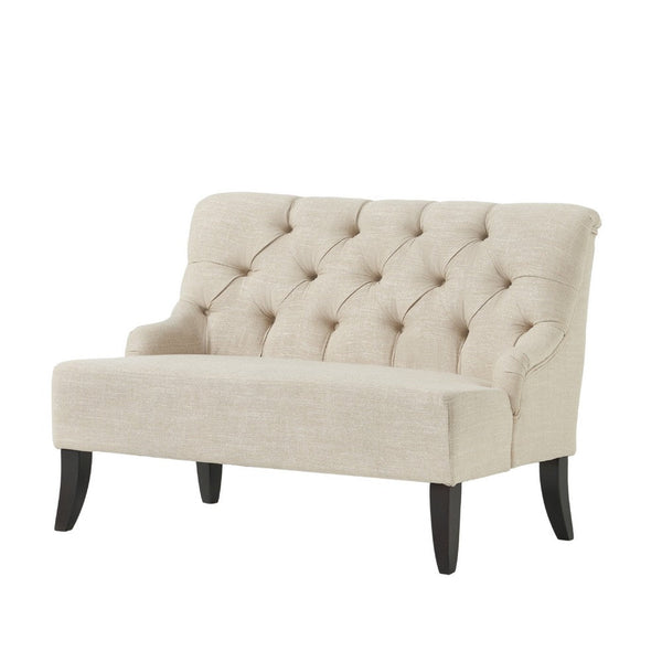 Ohio Loveseat Settee, Tufted Light Beige Fabric, Brown Legs, 44 Inch -BM335415