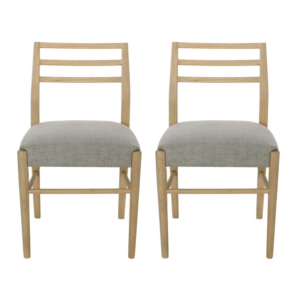 Piny Dining Side Chair Set of 2, Gray Padded Seat, Wood Ladderback -BM335416