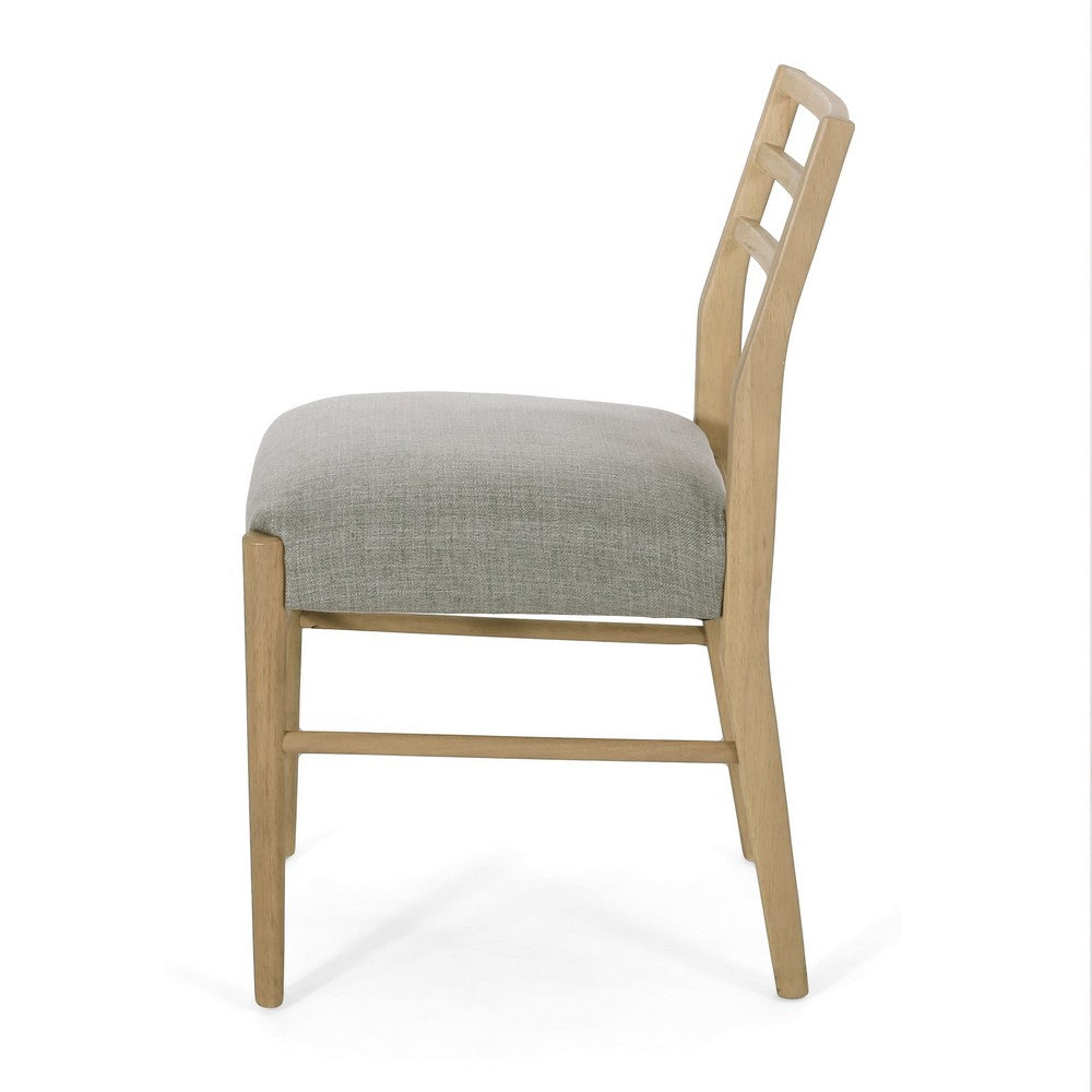 Piny Dining Side Chair Set of 2, Gray Padded Seat, Wood Ladderback -BM335416