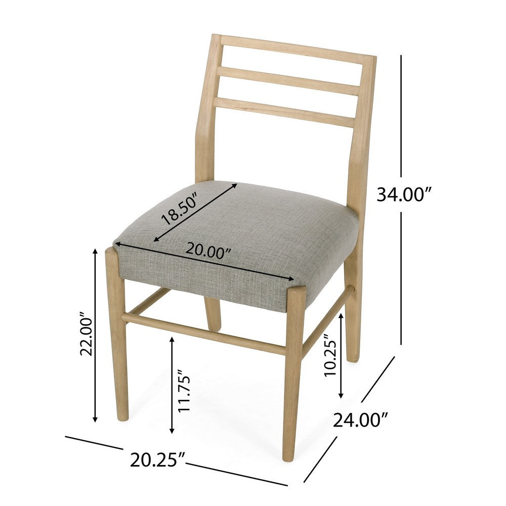 Piny Dining Side Chair Set of 2, Gray Padded Seat, Wood Ladderback -BM335416
