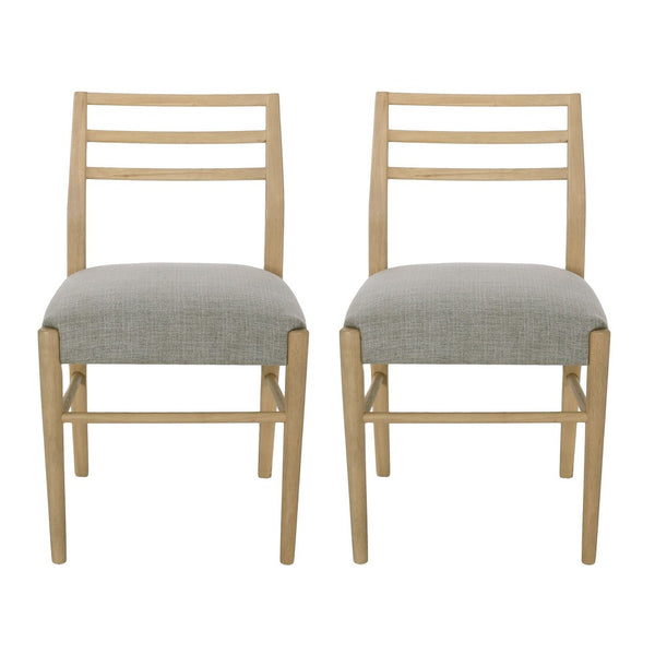 Piny Dining Side Chair Set of 2, Gray Padded Seat, Wood Ladderback -BM335416