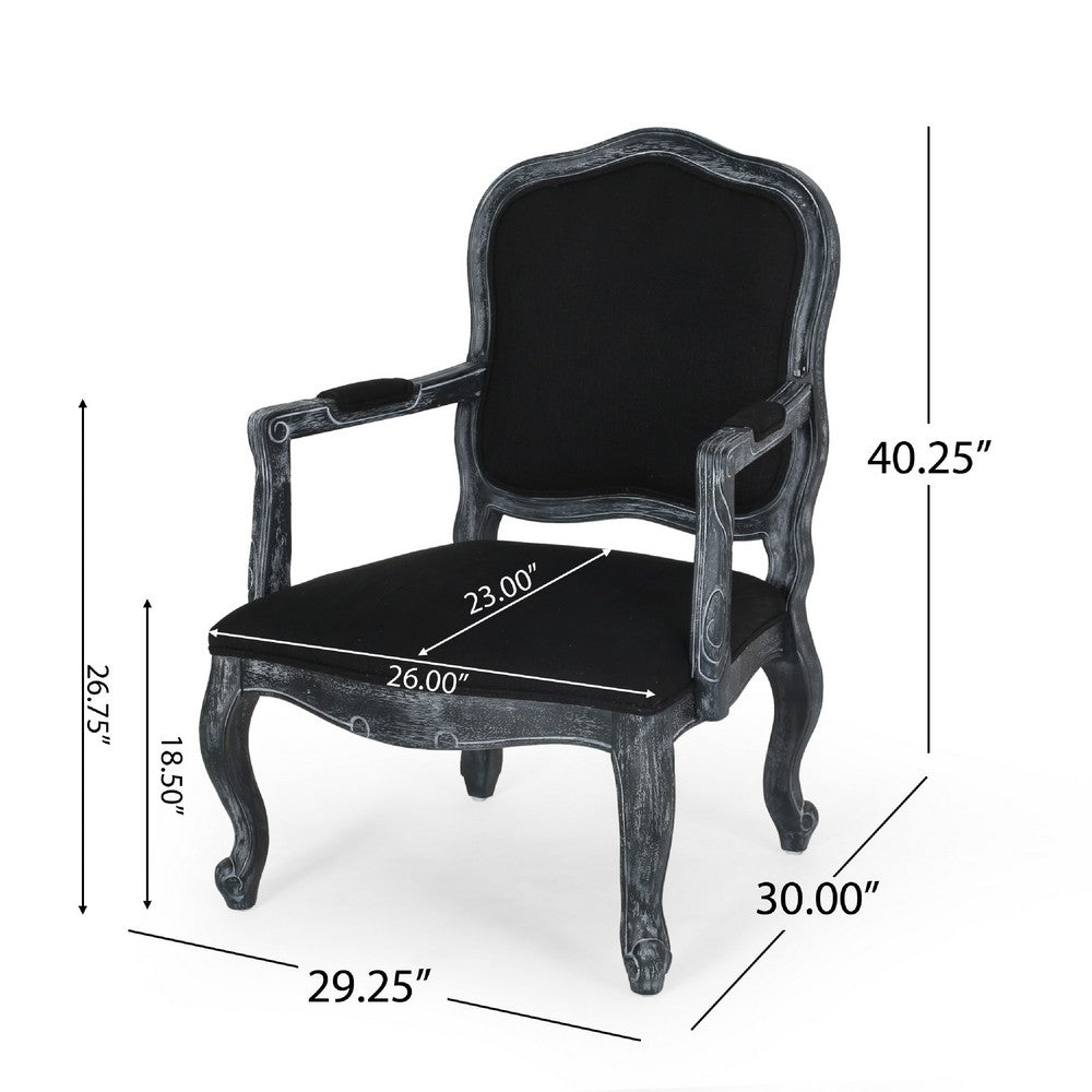 Kiny Dining Side Armchair Set of 2, Cabriole Legs, Padded Seat Black -BM335417