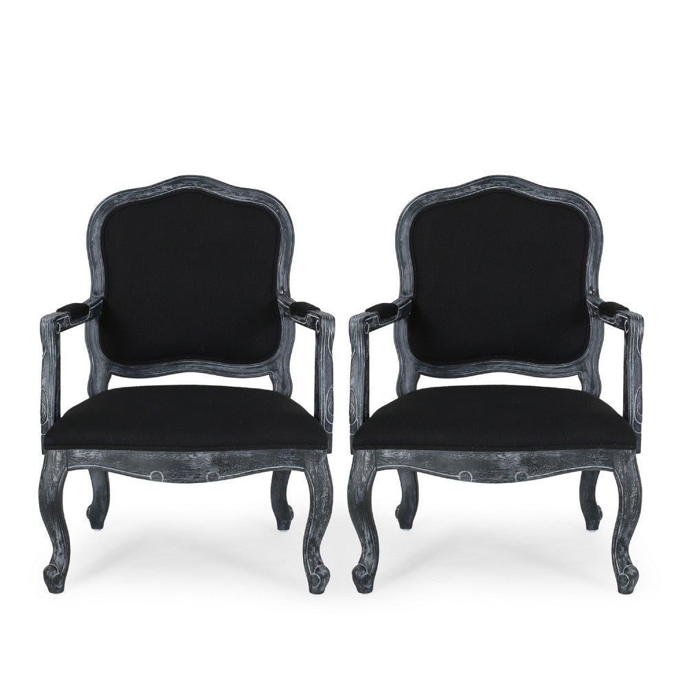 Kiny Dining Side Armchair Set of 2, Cabriole Legs, Padded Seat Black -BM335417