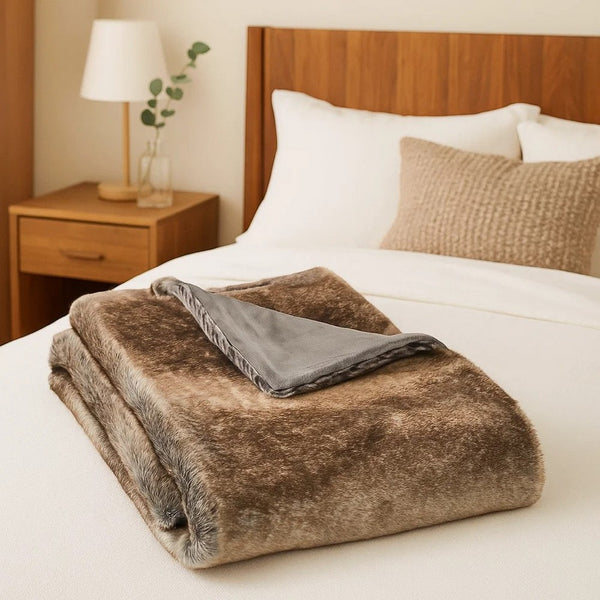 Tini 50x60 Throw Blanket, Rich Brown Faux Fur, One Sided Design -BM335421