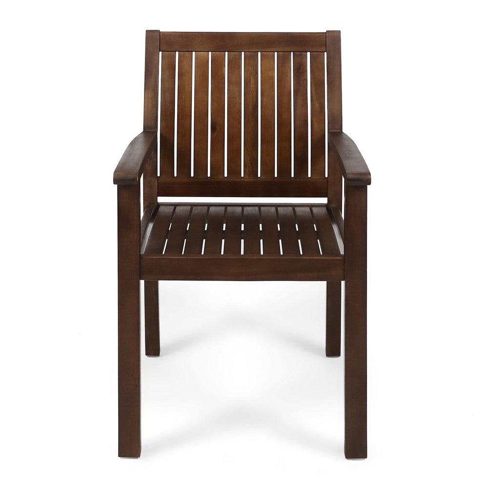 Alison Outdoor Dining Arm Chair Set of 2, Slatted Brown Acacia Wood -BM335423