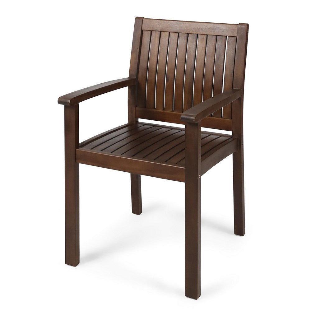 Alison Outdoor Dining Arm Chair Set of 2, Slatted Brown Acacia Wood -BM335423