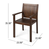 Alison Outdoor Dining Arm Chair Set of 2, Slatted Brown Acacia Wood -BM335423
