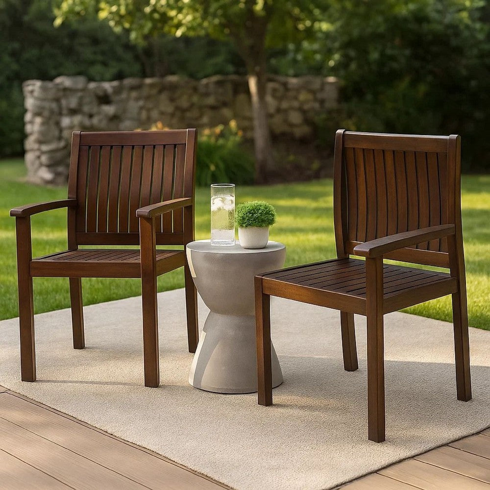 Alison Outdoor Dining Arm Chair Set of 2, Slatted Brown Acacia Wood -BM335423