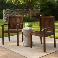 Alison Outdoor Dining Arm Chair Set of 2, Slatted Brown Acacia Wood -BM335423