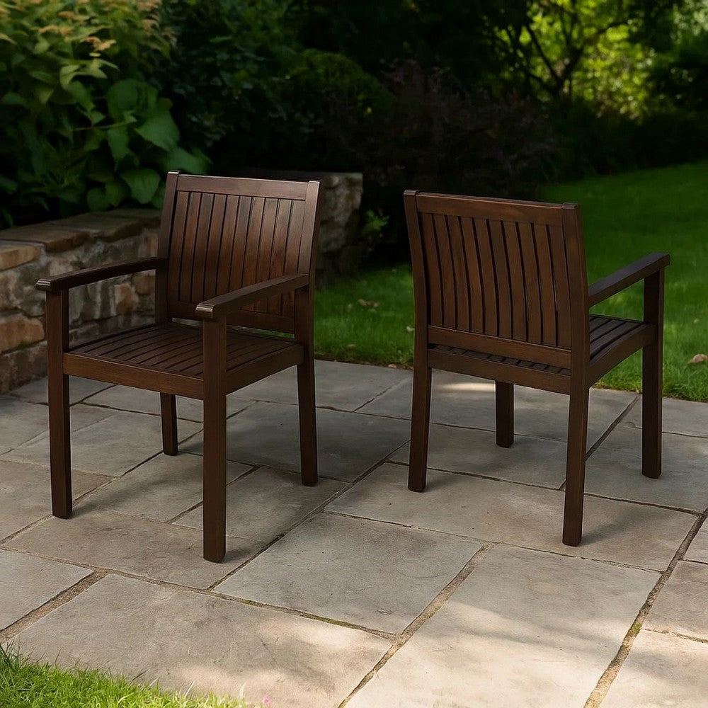 Alison Outdoor Dining Arm Chair Set of 2, Slatted Brown Acacia Wood -BM335423