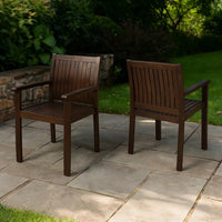 Alison Outdoor Dining Arm Chair Set of 2, Slatted Brown Acacia Wood -BM335423