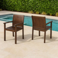 Alison Outdoor Dining Arm Chair Set of 2, Slatted Brown Acacia Wood -BM335423