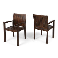 Alison Outdoor Dining Arm Chair Set of 2, Slatted Brown Acacia Wood -BM335423