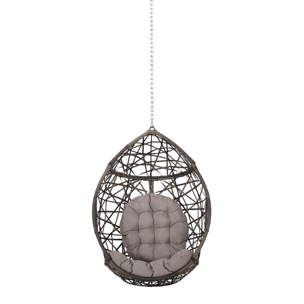 Luca Hanging Teardrop Chair, 8ft Chain, Gray Faux Rattan, Iron 49 Inch -BM335424