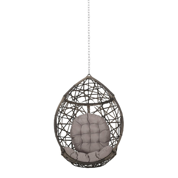 Luca Hanging Teardrop Chair, 8ft Chain, Gray Faux Rattan, Iron 49 Inch -BM335424