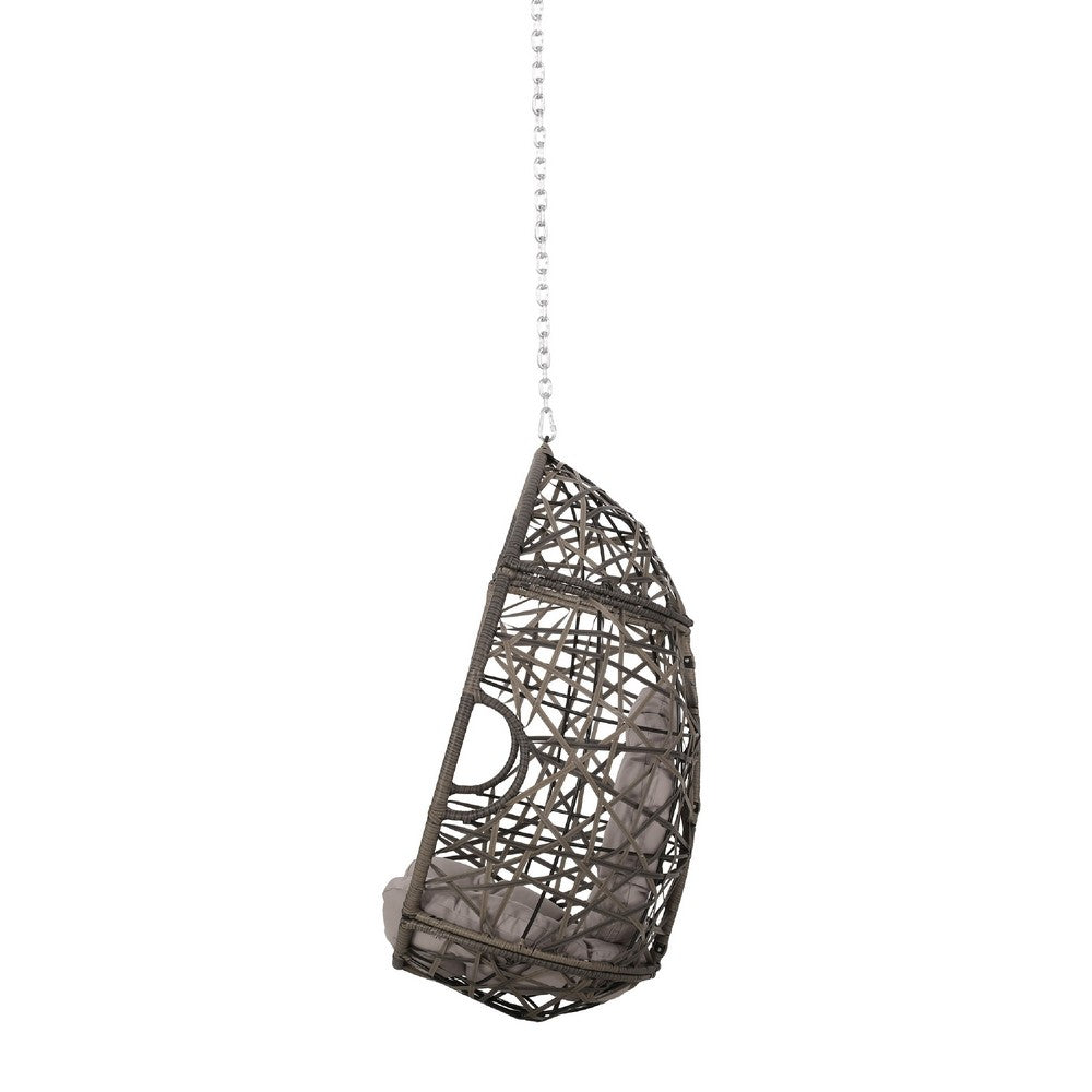 Luca Hanging Teardrop Chair, 8ft Chain, Gray Faux Rattan, Iron 49 Inch -BM335424