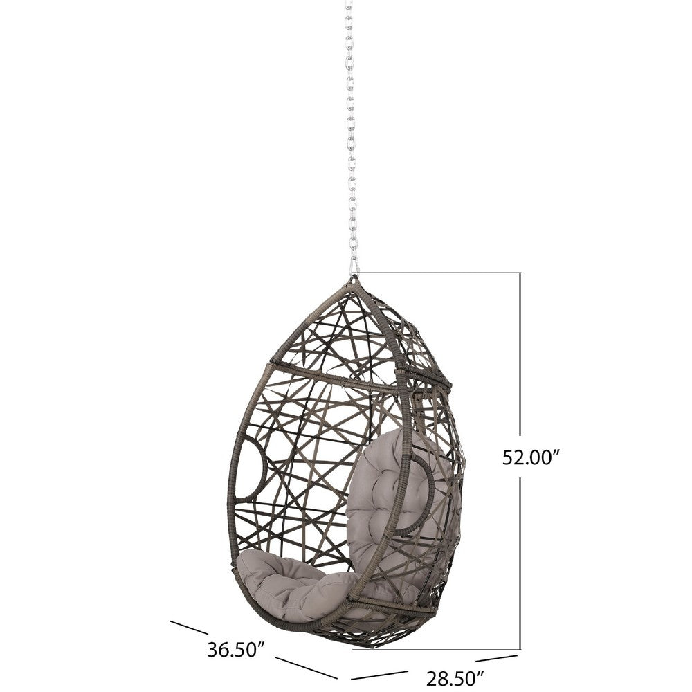 Luca Hanging Teardrop Chair, 8ft Chain, Gray Faux Rattan, Iron 49 Inch -BM335424