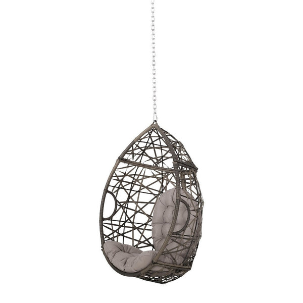 Luca Hanging Teardrop Chair, 8ft Chain, Gray Faux Rattan, Iron 49 Inch -BM335424