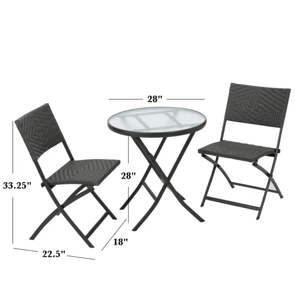 Ellene Outdoor Folding Table and 2 Chair Set, Brown Faux Rattan, Iron -BM335425