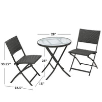 Ellene Outdoor Folding Table and 2 Chair Set, Brown Faux Rattan, Iron -BM335425