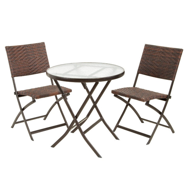 Ellene Outdoor Folding Table and 2 Chair Set, Brown Faux Rattan, Iron -BM335425