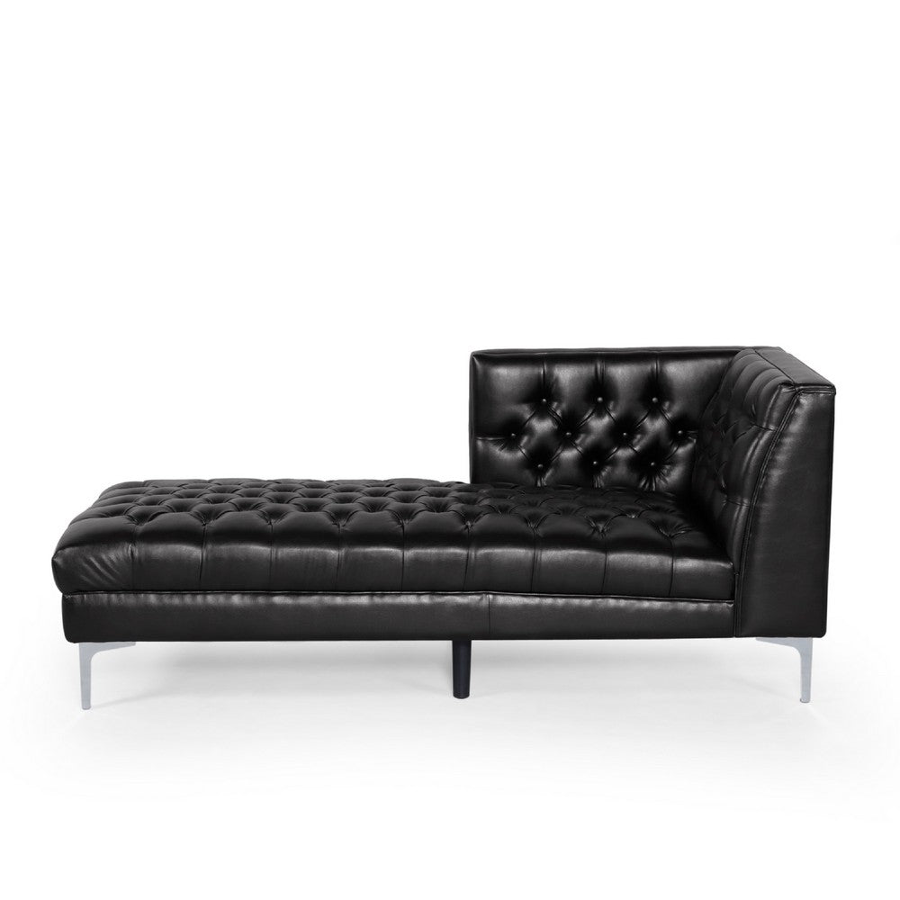 Ami Chaise Lounger, Tufted Black Faux Leather, Chrome Legs, 70 Inch -BM335427