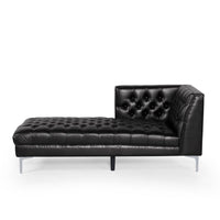 Ami Chaise Lounger, Tufted Black Faux Leather, Chrome Legs, 70 Inch -BM335427