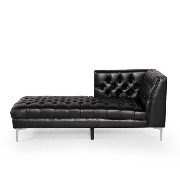 Ami Chaise Lounger, Tufted Black Faux Leather, Chrome Legs, 70 Inch -BM335427