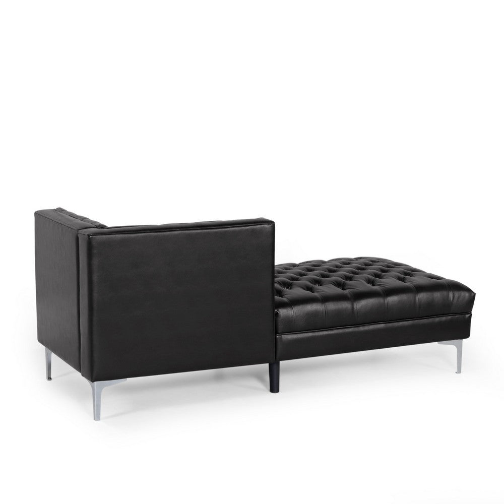 Ami Chaise Lounger, Tufted Black Faux Leather, Chrome Legs, 70 Inch -BM335427