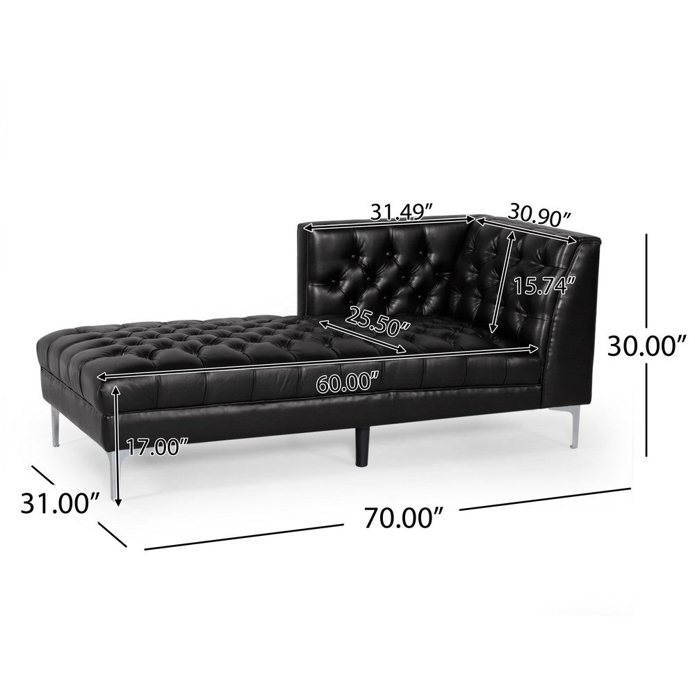 Ami Chaise Lounger, Tufted Black Faux Leather, Chrome Legs, 70 Inch -BM335427