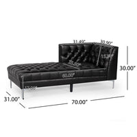 Ami Chaise Lounger, Tufted Black Faux Leather, Chrome Legs, 70 Inch -BM335427