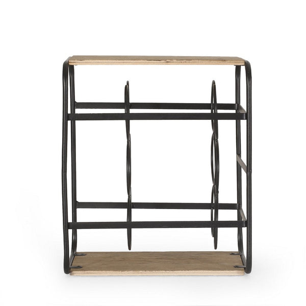 Mezza Decor 8 Bottle Table top Wine Rack, Black Dark Brown Wood, 14 In -BM335430