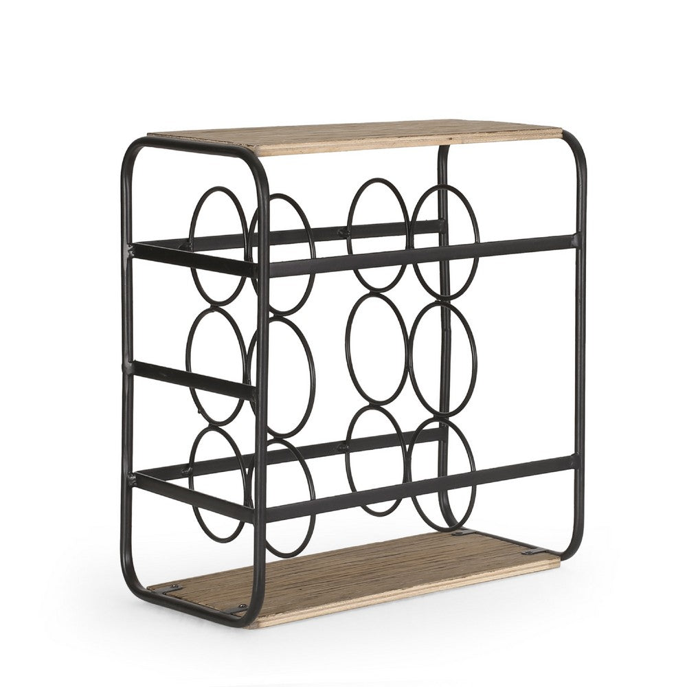 Mezza Decor 8 Bottle Table top Wine Rack, Black Dark Brown Wood, 14 In -BM335430