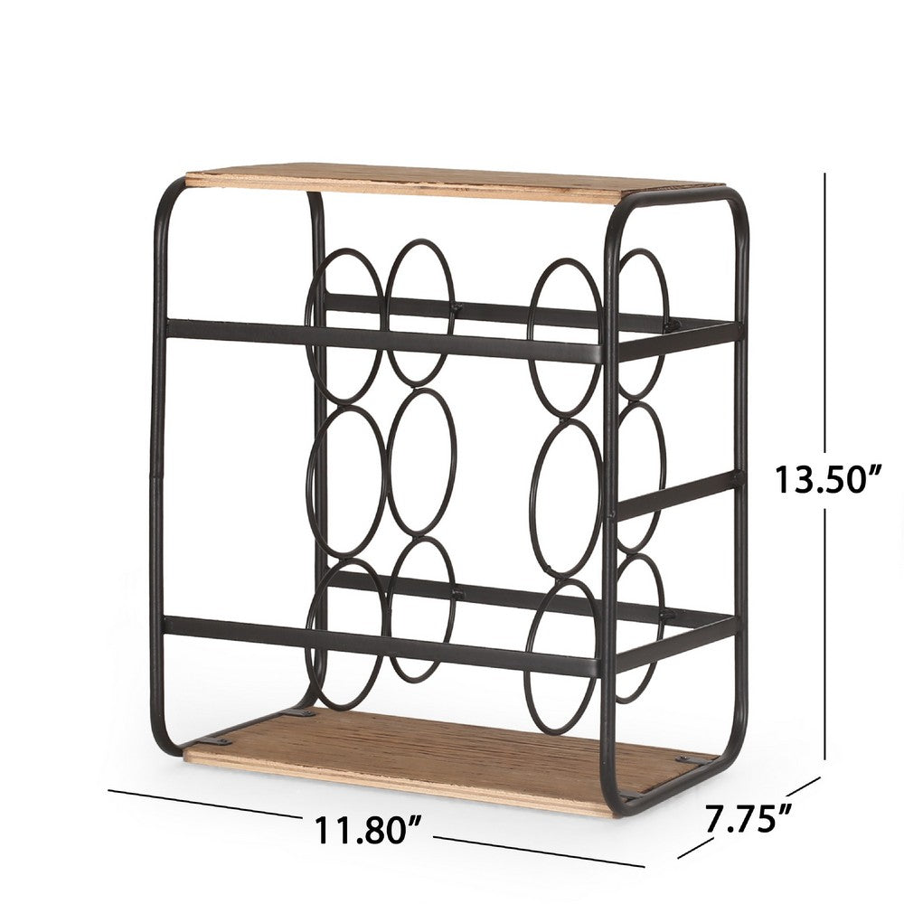 Mezza Decor 8 Bottle Table top Wine Rack, Black Dark Brown Wood, 14 In -BM335430