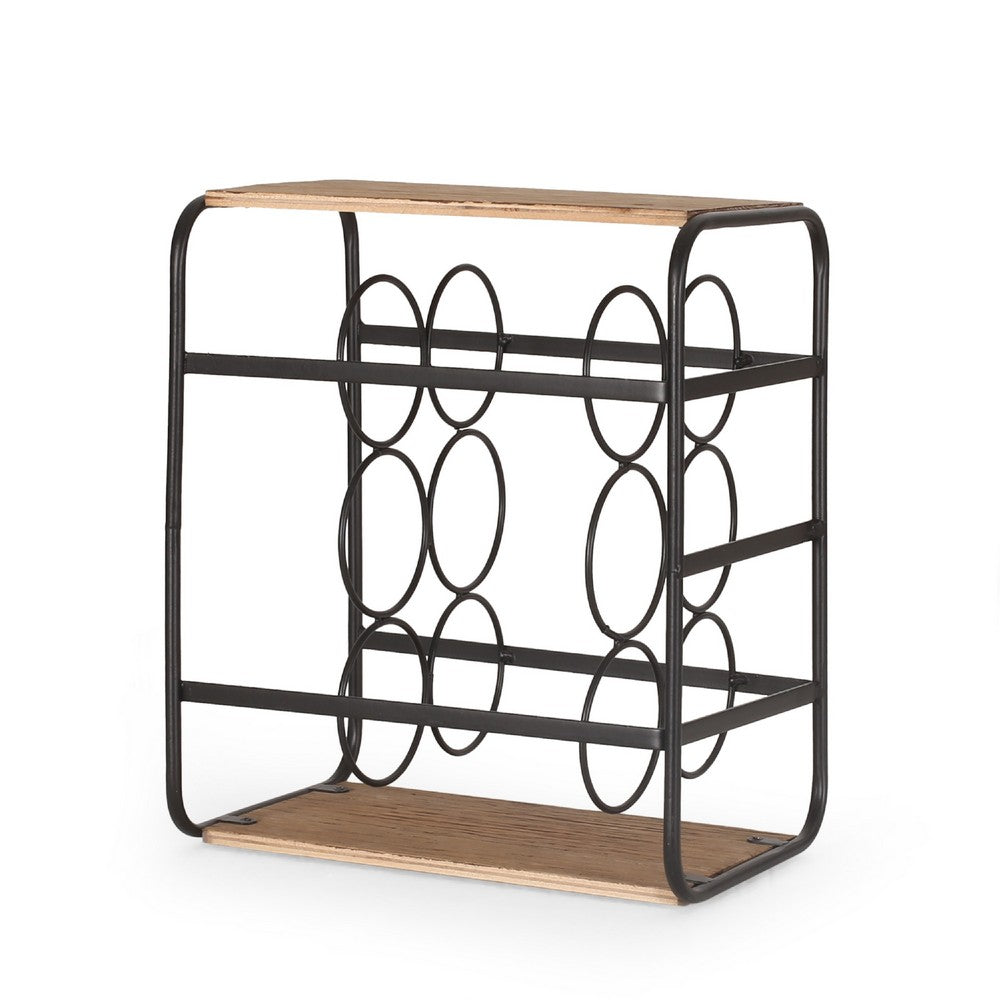 Mezza Decor 8 Bottle Table top Wine Rack, Black Dark Brown Wood, 14 In -BM335430