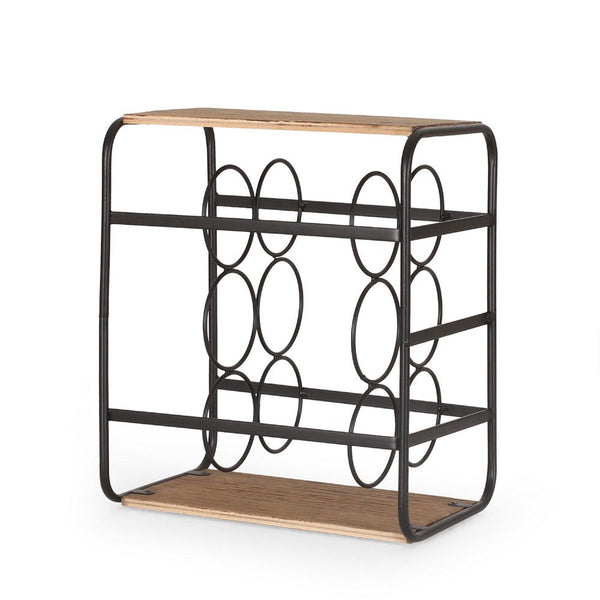 Mezza Decor 8 Bottle Table top Wine Rack, Black Dark Brown Wood, 14 In -BM335430