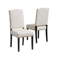 Kom Dining Chair, Beige Polyester, Soft Cushions, Espresso Brown Wood -BM335431