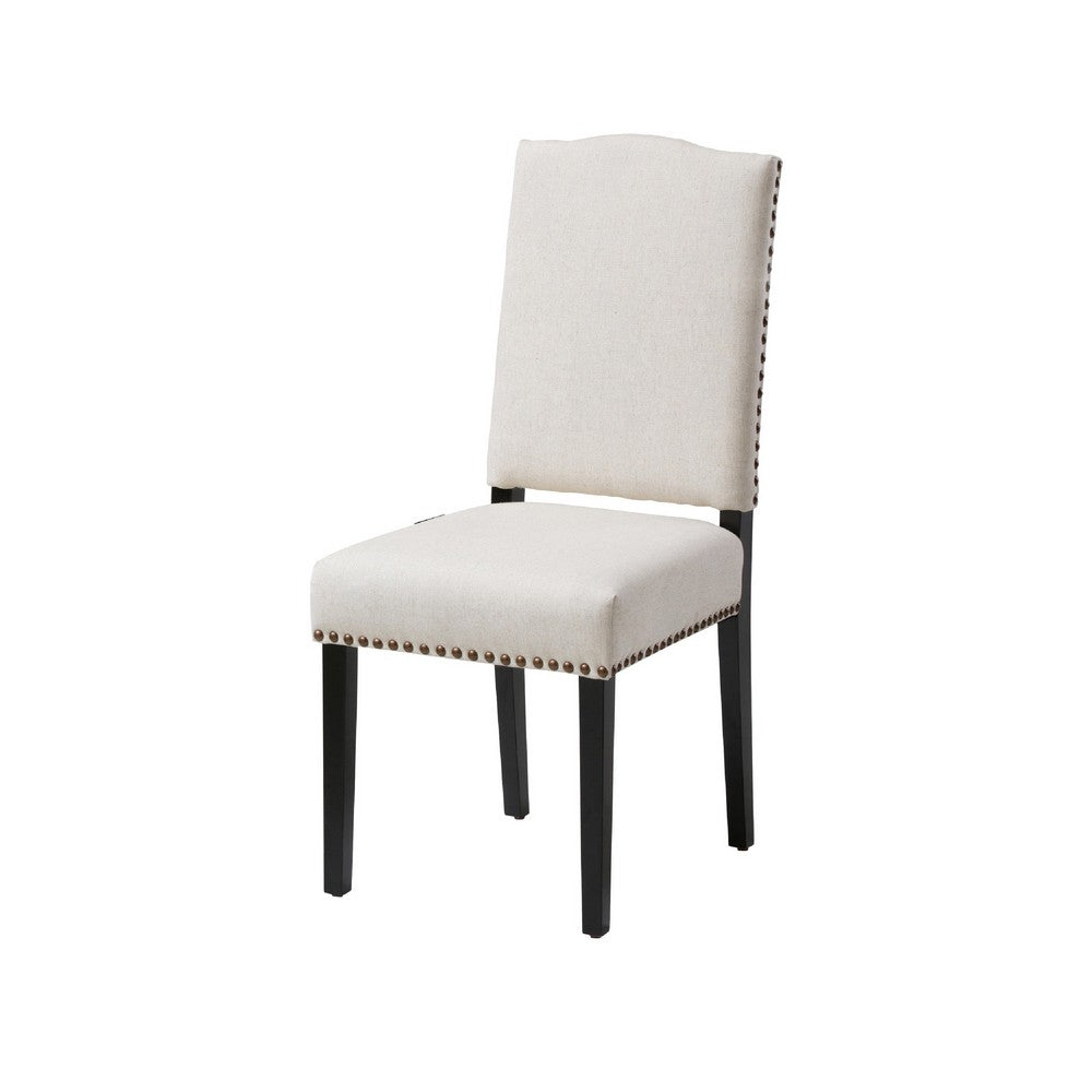 Kom Dining Chair, Beige Polyester, Soft Cushions, Espresso Brown Wood -BM335431