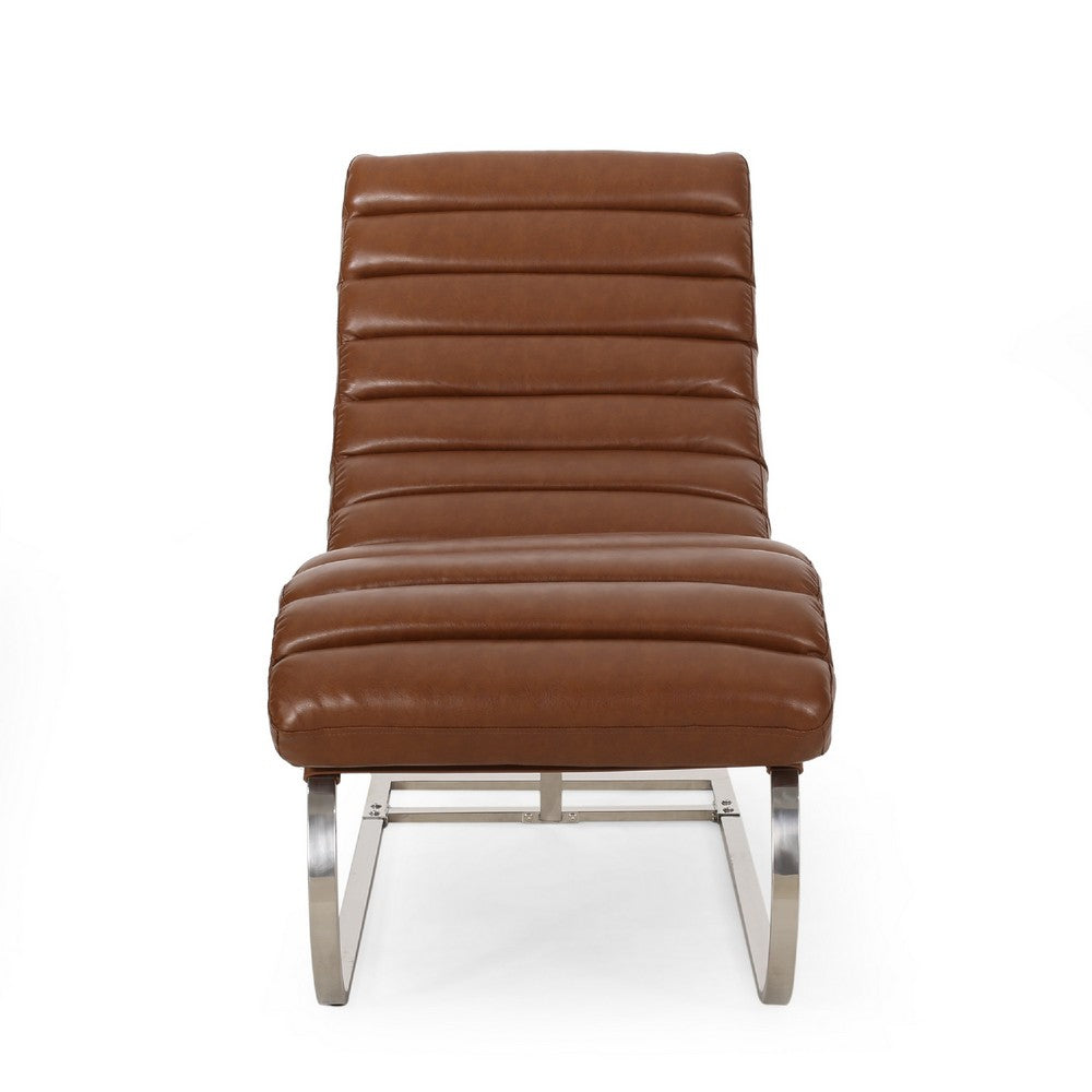 Remma Chaise Lounger, Light Brown Tufted Faux Leather, Metal 56 Inch -BM335433